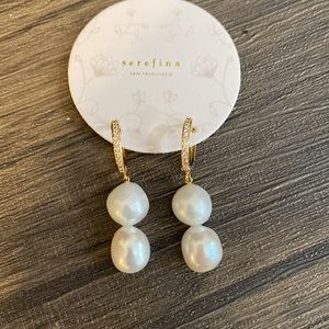 BHLDN pearl and diamond Huggie hoop earrings